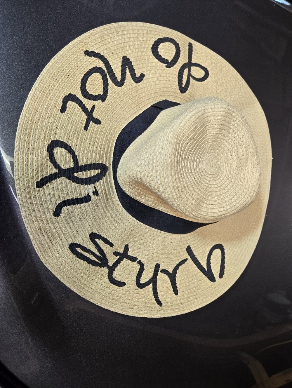 Women's Wide Brim Straw Sun Beach Pool Hat with Black Script " Do Not Disturb"